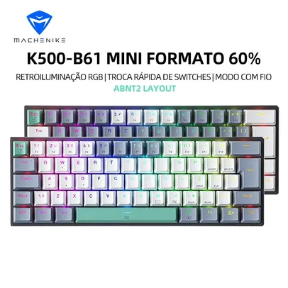 [APP/Moedas] Teclado Mecânico Machenike K500 B61 60% ABNT2 RGB Hot Swap NKRO com fio