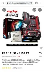 Kit para Pc Placa Mãe Gigabyte B450m+ Ryzem 5 3600 + 2 pentes de memória ddr4 | R$2151