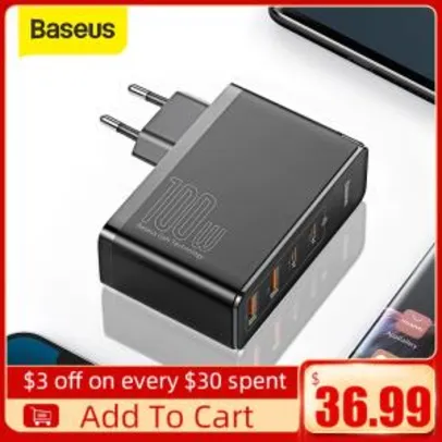 Carregador Ultra Rápido 4 saídas USB-C 100W Baseus | R$253