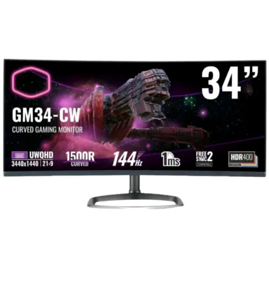 Monitor gamer cooler master gm34-cw 34” lcd curvo - ultrawide quad hd hdmi 144hz 1ms freesync qled | R$5271