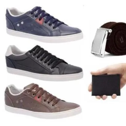 Kit 3 Sapatos Casuais Style Shoes +1 Carteira +1 Cinto | R$99