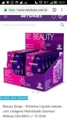 Beauty Drops - Proteína Líquida Isolada com colágeno Hidrolisado Glamour Midway USA 60ml c/ 12 Unid - R$53