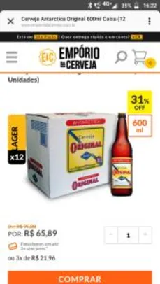 Cerveja Antarctica Original 600ml Caixa (12 Un.) - 31% OFF | R$66