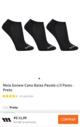 LEVE 3 PAGUE 2 - Meia Gonew Cano Baixo Pacote com 3 Pares | R$12