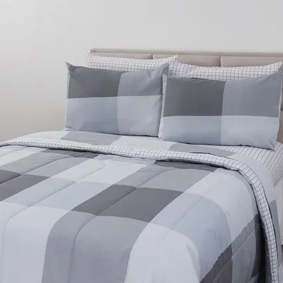 [R$26,99 AME SC] Enxoval Cama Queen Taylor Cinza 7 Peças 100% Algodão - Casa e Conforto