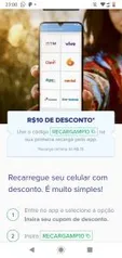 Primeira recarga R$10 OFF com recarga mínima de  R$15