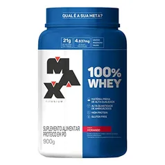 100% Whey (900G), Max Titanium - Sabor Morango