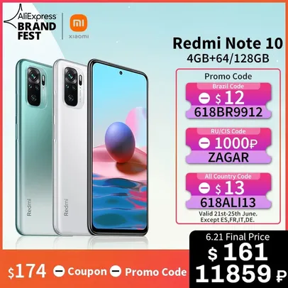 Smartphone Xiaomi Redmi Note 10 128GB | R$982
