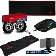 Kit Gamer Havit Mouse MS72 + Mousepad HV-MP830 + Caixa SK486 + Teclado KB613 + Mini Tripé | R$169