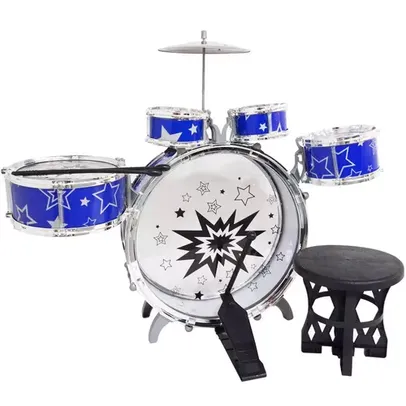 Bateria Infantil para Criança Profissional Completa Pedal Banco Baqueta Rock Star Importway Bw039