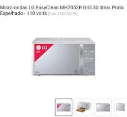 Micro-ondas LG EasyClean MH7053R Grill 30 litros Prata Espelhado - R$400