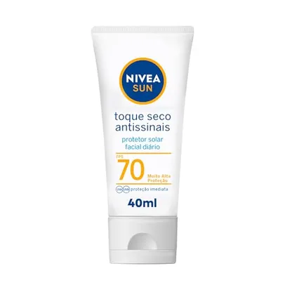 NIVEA SUN Protetor Solar Facial Toque Seco Antissinais FPS 70 40ml - Com muito alta proteção contra raios UVA/UVB, controla o brilho 