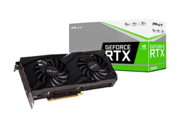 Placa de Vídeo RTX 3060 Verto PNY NVIDIA GeForce, 8 GB GDDR6, DLSS, Ray Tracing - VCG30608DFBPB1