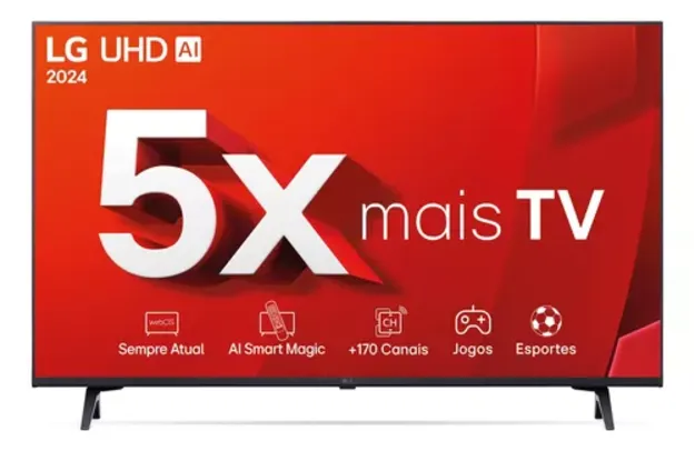 Smart Tv 4k 43 Lg Uhd 43ut8000 Processador a5 Ger7 AI Alexa Chromecast integrado Otimizador de Jogos webOS 24 compatível com Controle Smart Magic