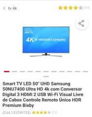 (ame 114,95 de cashback ) Smart TV LED 50" UHD Samsung 50NU7400 Ultra HD 4k - R$ 2299