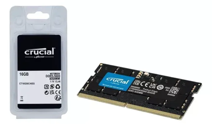 (CC SANTANDER) Memoria Ram Notebook Ddr5 16gb 5600mhz Cl46 Crucial Ct16g56c46s5 Sodimm Preto