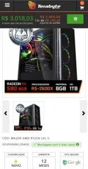 PC GAMER T-POWER MAJOR LVL-5 AMD RYZEN 5 2600X / RADEON RX 580 8GB / DDR4 8GB / HD 1TB / 500W - R$3018