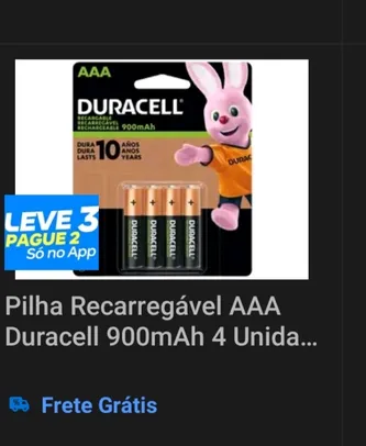 (APP) Pilha Recarregável AAA Duracell 900mAh 4 Unidades - Magalu