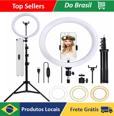 [DoBrasil/Moedas] Ring Light Iluminador 10 Polegadas Com Tripé De 2.1m