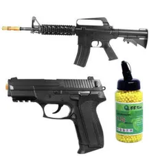 Kit Rifle Airsoft M16RIS + Pistola Airsoft S2022 + 2000 BBs | R$425