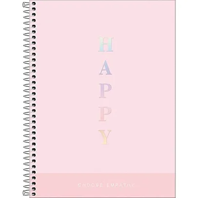 Caderno capa plástica colegial 10x1 160 folhas Happy Rosa pastel Tilibra