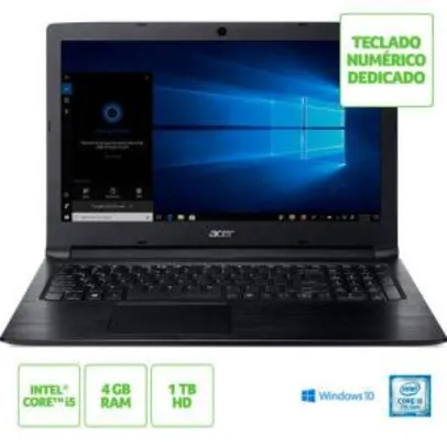 [APP] Notebook Acer Intel Core i5 4GB 1TB Tela 15,6" Windows 10 A315-53-55DD Preto | R$1.896