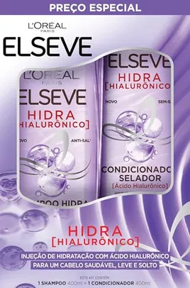 (REC)Kit L'Oréal Paris Elseve Shampoo 400ml + Condicionador 400ml Elseve Hidra Hialurônico