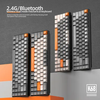 Teclado Mecânico Sem Fio K68 - Bluetooth, 2,4ghz