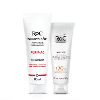 Kit Gel de Limpeza Facial ROC Purif-AC 80g + Protetor Solar ROC Minesol Oil Control 50g - R$80,30