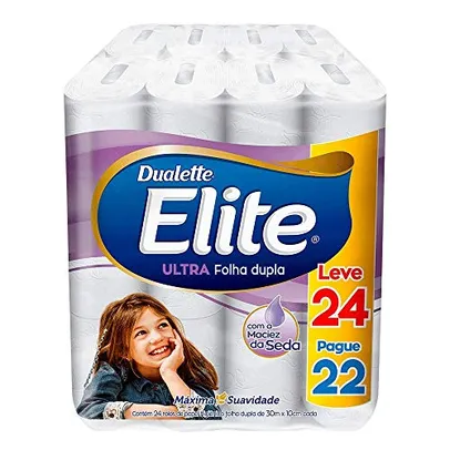 Papel Higiênico Elite Dualette Folha Dupla Ultra, 24 rolos, Branco 30m