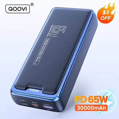 PowerBank QOOVI Banco de Carregamento Rápido, 65w Bateria Externa 30000mAh, 