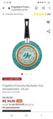 Frigideira Francesa Rochedo Viva Antiaderente - 24 cm | R$30