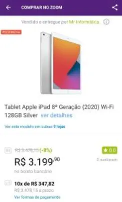 Apple iPad 8ª Geração 128GB WiFi - Boleto | R$3.199