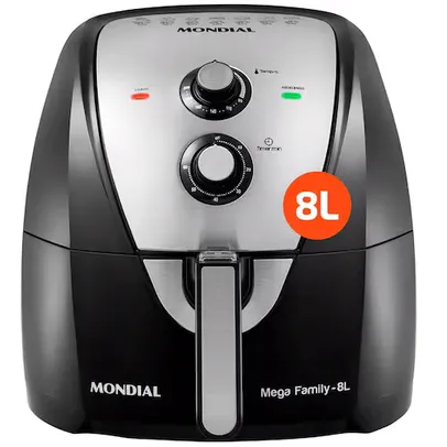 [APP/ 1º Compra] Fritadeira Elétrica Sem Óleo Air Fryer Mondial Mega Family AFN-80-BI 8L – Preta/Inox