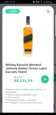 Whisky Johnnie Walker Green Label 15 Anos - R$132