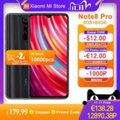 Xiaomi Redmi NOTE 8 PRO 6GB RAM/64GB - R$1012