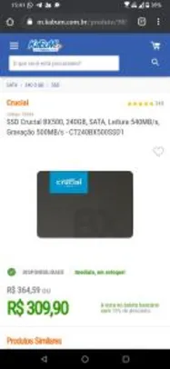 SSD Crucial BX500, 240GB, SATA, Leitura 540MB/s, Gravação 500MB/s - CT240BX500SSD1