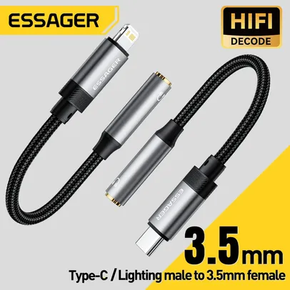 [Com Taxa] Adaptador Essager Tipo-C para 3.5mm: Áudio 3.5mm, iPhone, Samsung e MacBook.