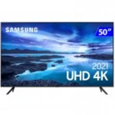 Smart TV Samsung 50 UHD 4K UN50AU7700GXZD Processador Crystal Tela sem limites Visual Livre de Cabos Alexa built in Controle Único