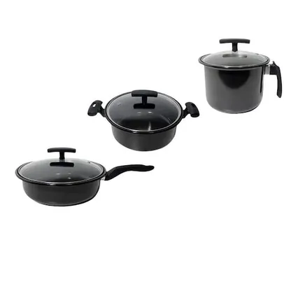 Jogo Panelas 3 Peças Cerâmica Indução Cooktop Gás Elétrico