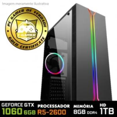 PC Gamer Ideal 2018 AMD RYZEN 5 2600 3.4GHZ / Geforce GTX 1060 6GB / 8GB DDR4 / HD 1TB / 500W - R$3.144