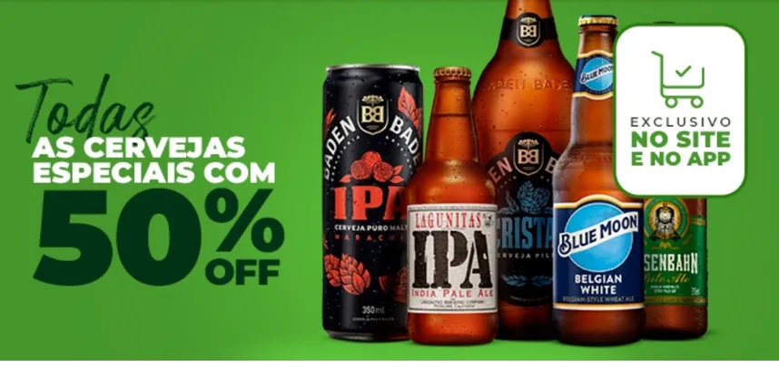 Cervejas Especiais com 50% de desconto