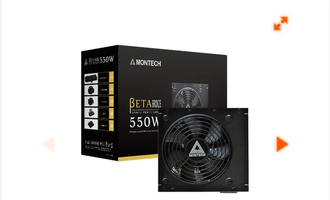 Fonte Montech BETA Bronze 550W, 80 Plus Bronze, PFC Ativo, Capacitores Japoneses