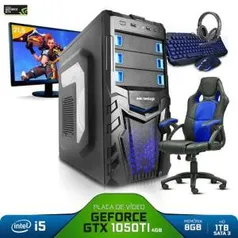 Computador com monitor, teclado, mouse e cadeira gamer | R$3.630