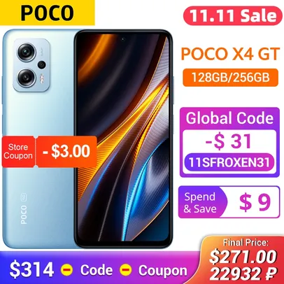 Smartphone Poco X4 GT 8/128GB com Dimensity 8100, Tela 144hz, carregamento de 67w 