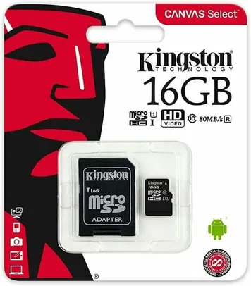 (PRIME) Cartão de Memória Canvas Select microSD 16GB, Kingston, Preto | R$30