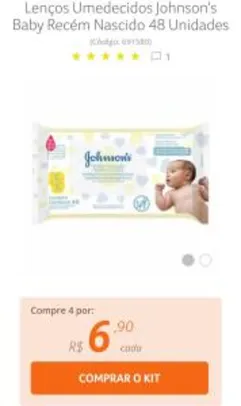 [4unid.] Lenços Umedecidos Johnson's Baby Recém Nascido 48 Unidades R$28