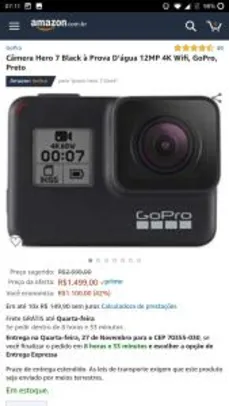 Câmera GoPro Hero 7 Black à Prova D’água 12MP Preto - R$1.499