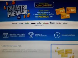 Cadastro premiado P&G: até R$250 em prêmios!