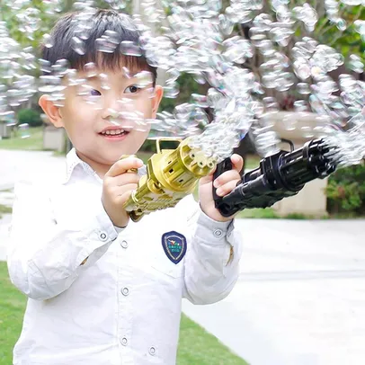 [Do Brasil/ Moedas R$9] Brinquedos Máquina Automática Infantil gatling De Bolhas De sabão Com Refil de Bolha De Sabão